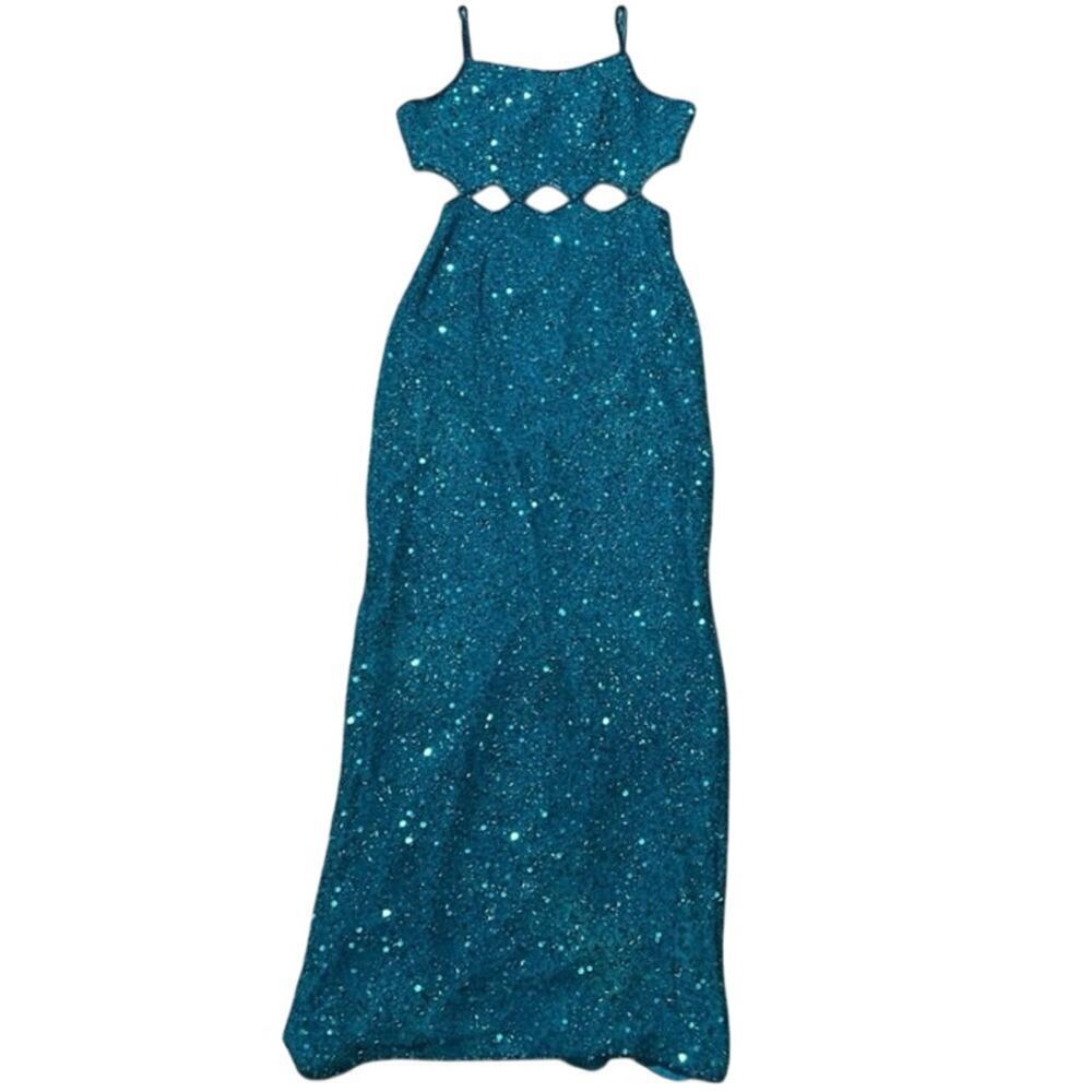 Vintage Scala Prom Dress Maxi Gown Y2K Silk Glam Bead Backless